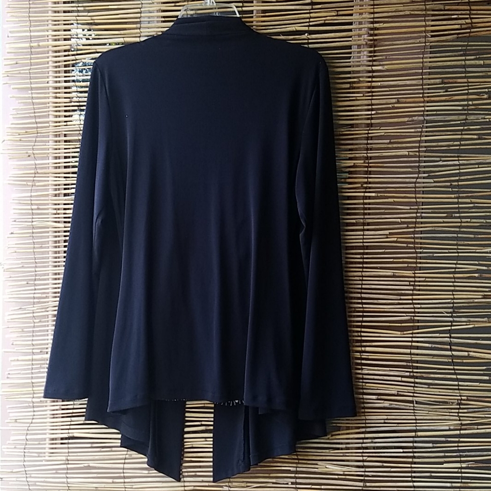 Simply French hi-low Blouse Cardigan Black & White - Picture 7 of 7